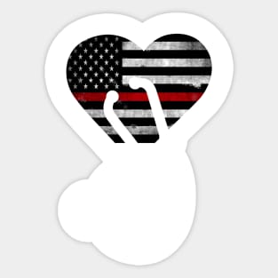 American Flag Heart Firemen Thin Red Line Nurse Sticker